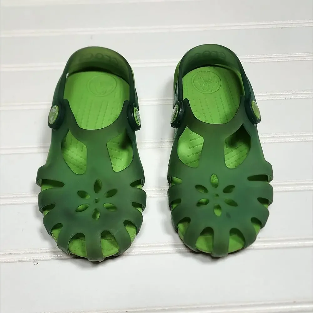 Crocs Shirley Girls Green Flower Cut-Out Sandals Size 12 Kids